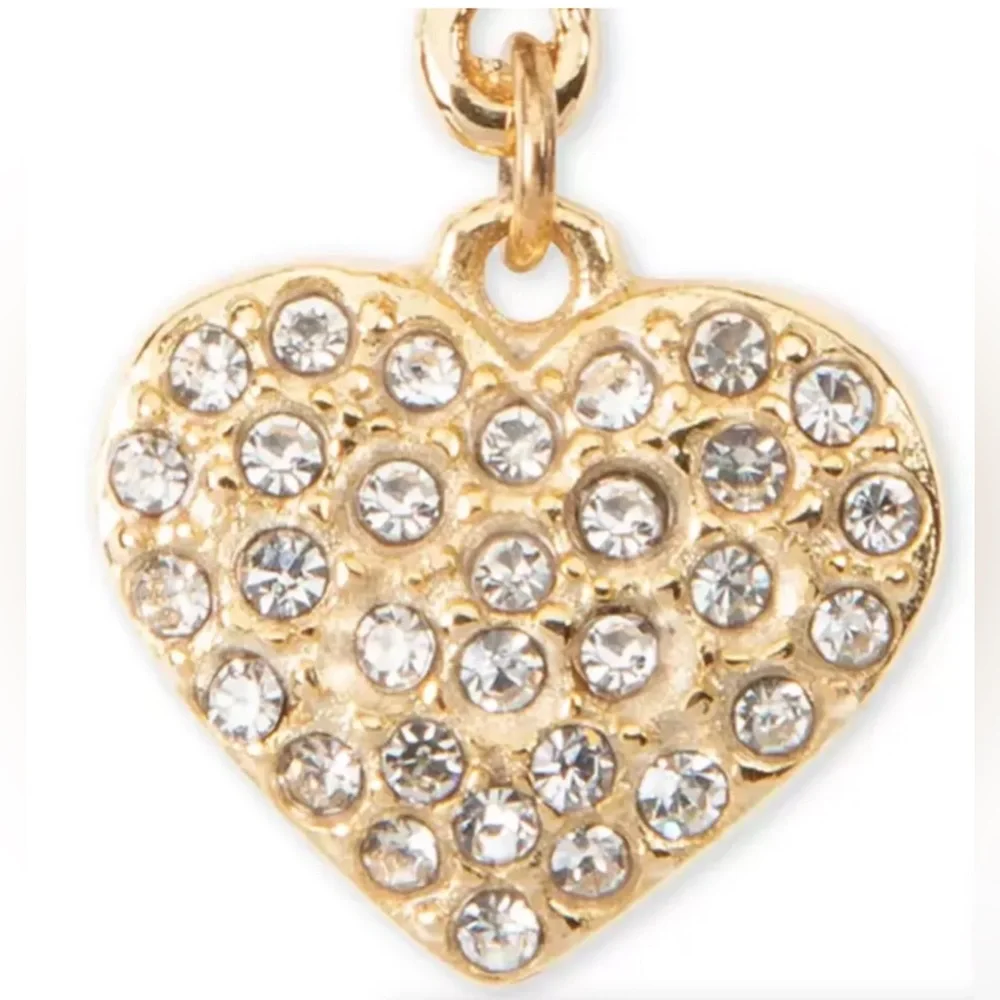 HOLIDAY LANE PAVE PUFFY HEART GOLD TONE CRYSTAL CHARM HOOP EARRINGS Valentine